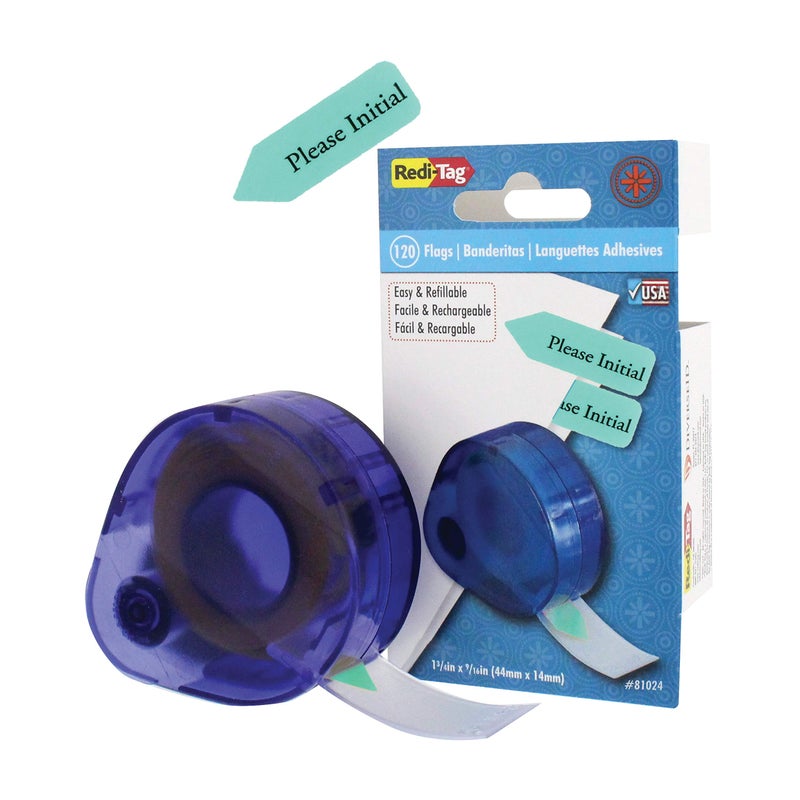 Redi-Tag "Please Initial" Printed Arrow Dispenser Flags, 120 Flags per Dispenser, Mint Adhesive Reminders, 1-3/4" x 9/16" (B81114) - Image 2